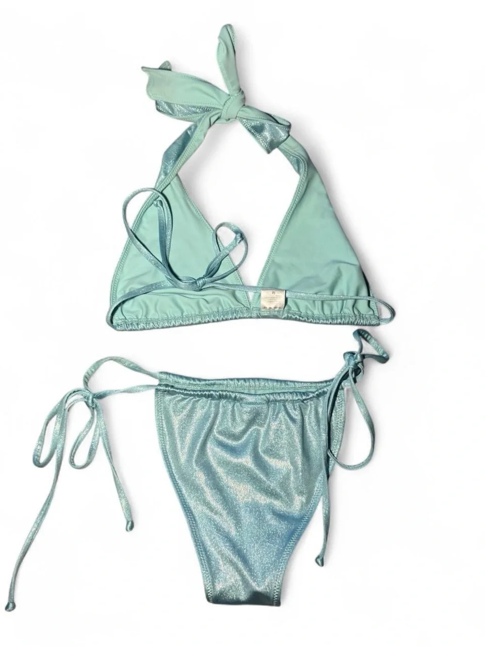 Strawberry milk mob Blue metallic sparkle bubbles halter bikini set size M 🪐